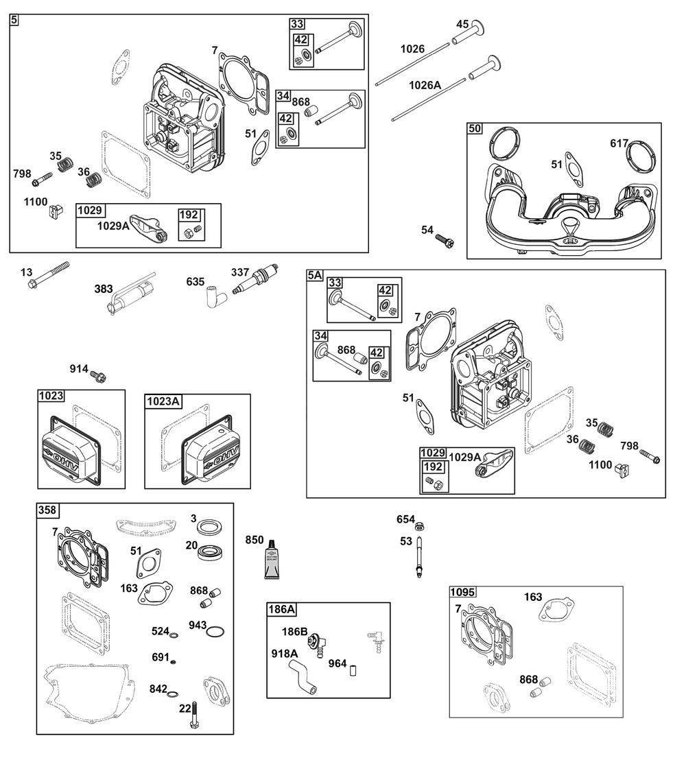 Cylinder Head Group Diagram and Parts List for 40N877-0032-B5  Briggs and Stratton Engine